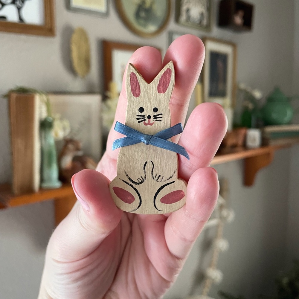 Wooden Hand Painted Bunny Brooch | Easter